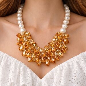 Starlight Cascade Necklace with Lite Topaz Crystal Cluster - Women